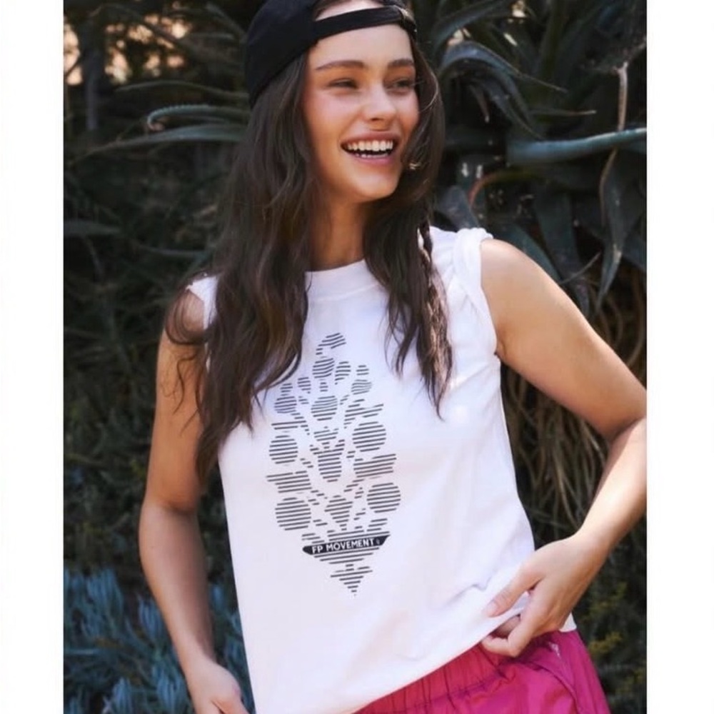 FP Movement by Free People White Graphic Short Sleeve Tee